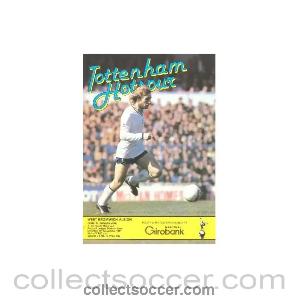 1981 - Tottenham Hotspur v West Bromwich Albion official programme 07/11/1981 Football League - Collect Soccer