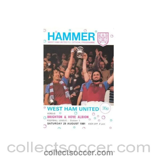 1981 - West Ham United v Brighton & Hove Albion official programme 29/08/1981 Football League - Collect Soccer