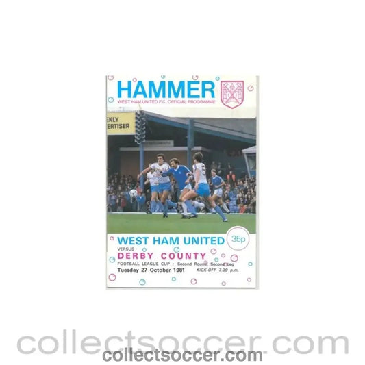 1981 - West Ham United v Derby County official programme 27/10/1981 - Collect Soccer