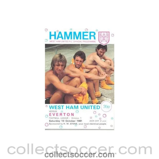 1981 - West Ham United v Everton official programme 10/10/1981 Football League - Collect Soccer