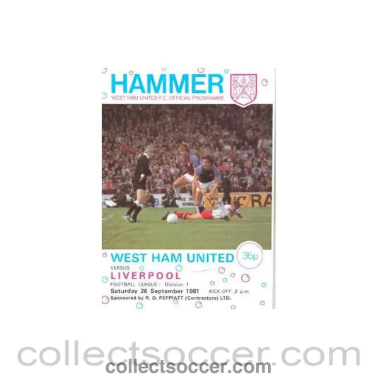 1981 - West Ham United v Liverpool official programme 26/09/1981 - Collect Soccer