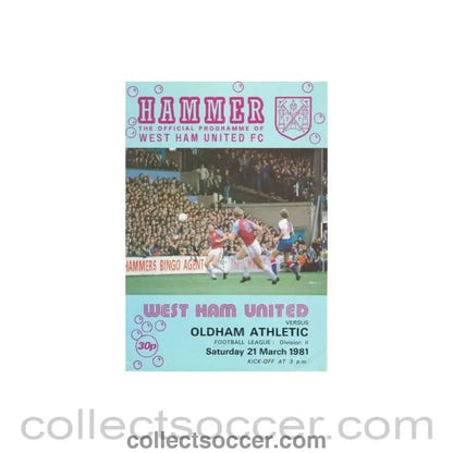 1981 - West Ham United v Oldham Athletic official programme 21/03/1981 Football League - Collect Soccer
