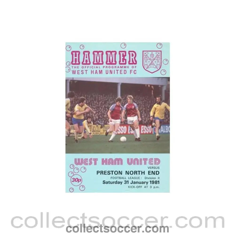 1981 - West Ham United v Preston North End official programme 31/01/1981 Football League - Collect Soccer