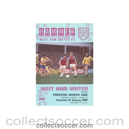 1981 - West Ham United v Preston North End official programme 31/01/1981 Football League - Collect Soccer