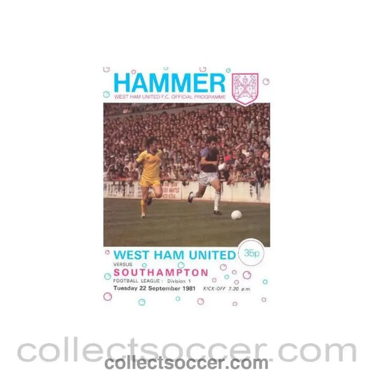 1981 - West Ham United v Southampton official programme 22/09/1981 - Collect Soccer