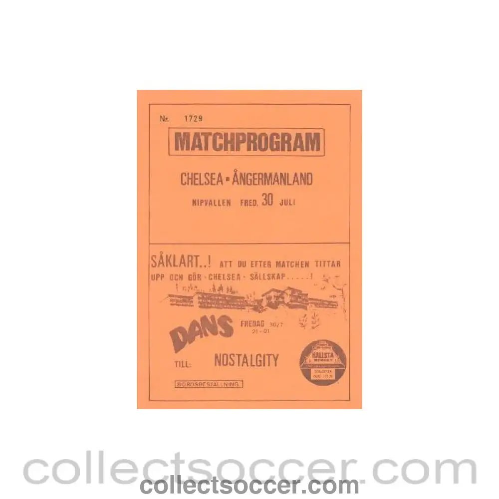 1982 - Angermanland vChelsea official programme 30/07/1982, - Collect Soccer