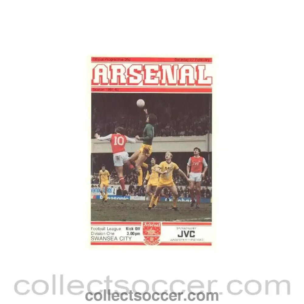 1982 - Arsenal v Swansea City official programme 27/02/1982 Football League - Collect Soccer