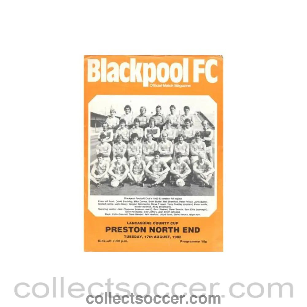 1982 - Blackpool v Preston North End official programme 17/08/1982 Lancashire County Cup