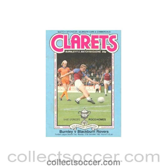 1982 - Burnley v Blackburn Rovers official programme 27/12/1982