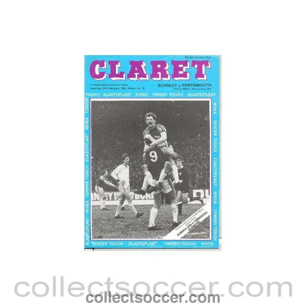 1982 - Burnley v Portsmouth official programme 27/02/1982 Football League - Collect Soccer