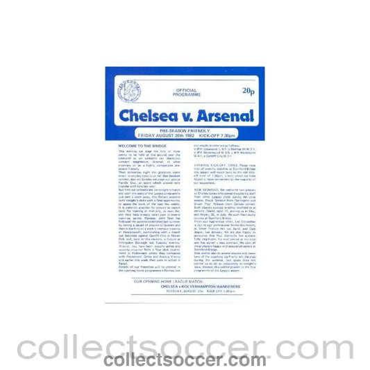 1982 - Chelsea v Arsenal official programme 20/08/1982