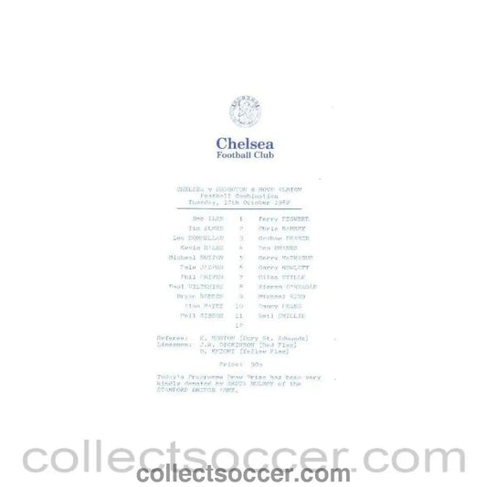 1982 - Chelsea v Brighton & Hove Albion official programme 12/10/1982 Reserves - Collect Soccer
