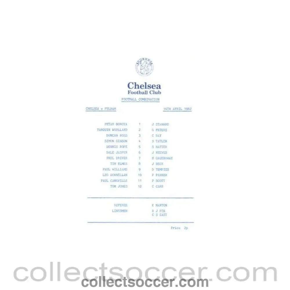 1982 - Chelsea v Fulham Reserves official programme 14/04/1982 Football Combination