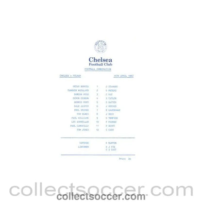 1982 - Chelsea v Fulham Reserves official programme 14/04/1982 Football Combination