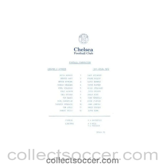 1982 - Chelsea v Ipswich Town Official Programme 19/04/1982 Reserves