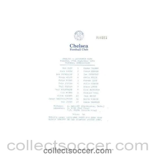 1982 - Chelsea v Leicester City official programme 28/09/1982 Reserves - Collect Soccer