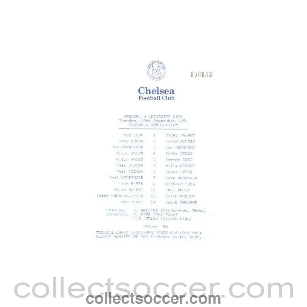 1982 - Chelsea v Leicester City official programme 28/09/1982 Reserves - Collect Soccer