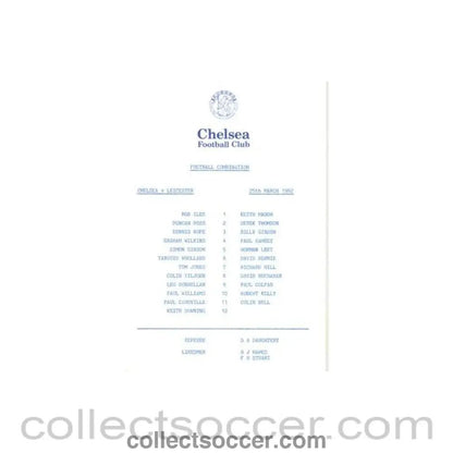 1982 - Chelsea v Leicester City Reserves official programme 25/03/1982 Football Combination - Collect Soccer