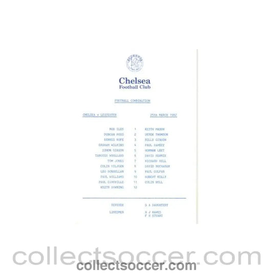 1982 - Chelsea v Leicester City Reserves official programme 25/03/1982 Football Combination