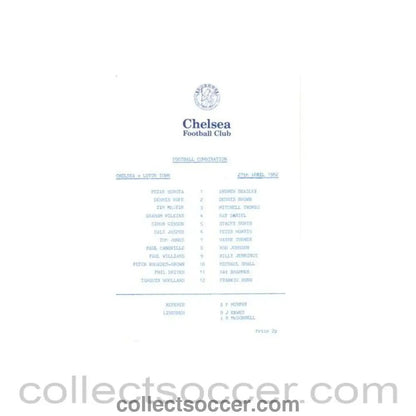 1982 - Chelsea v Luton Town Reserves official programme 27/04/1982 Football Combination - Collect Soccer