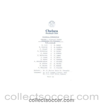 1982 - Chelsea v Plymouth Argyle official programme 04/02/1982 Reserves - Collect Soccer