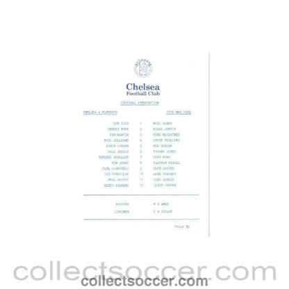 1982 - Chelsea v Plymouth Argyle official programme 10/05/1982 Reserves - Collect Soccer