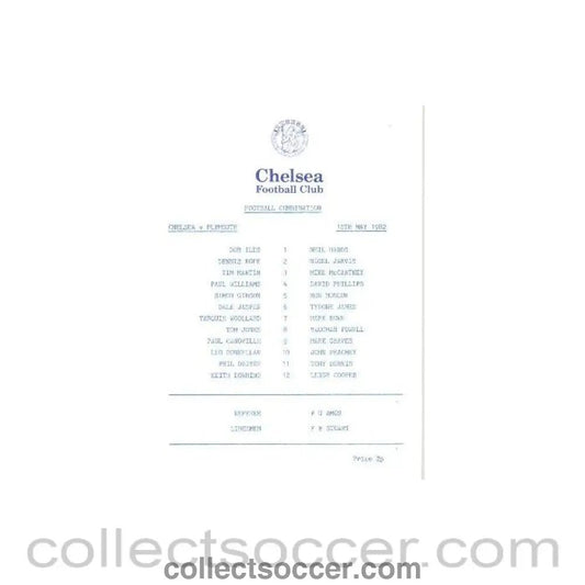 1982 - Chelsea v Plymouth Argyle official programme 10/05/1982 Reserves - Collect Soccer