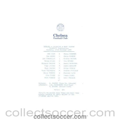 1982 - Chelsea v Southampton official programme 02/11/1982 Reserves - Collect Soccer