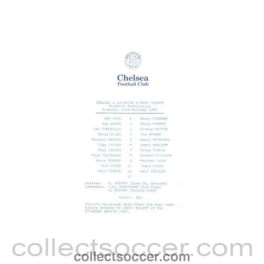 1982 - Chelsea v Southampton official programme 02/11/1982 Reserves - Collect Soccer
