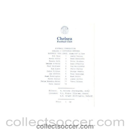 1982 - Chelsea v Tottenham Hotspur official programme 18/04/1982 Reserves - Collect Soccer