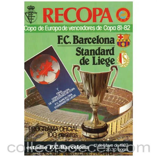 1982 Cup Winners Cup Final Official Programme Barcelona v Standard Liege - Collect Soccer