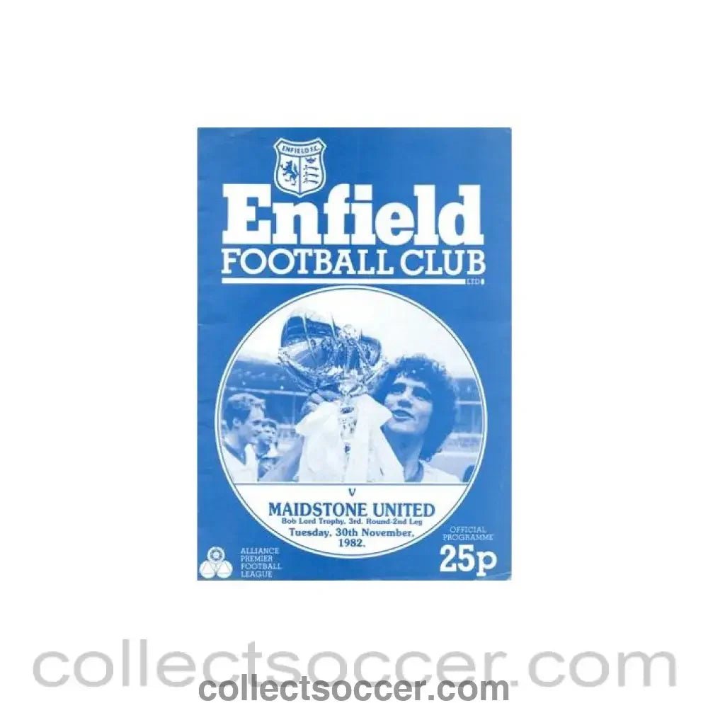 1982 - Enfield v Maidstone United official programme 30/11/1982 Bob Lord Trophy - Collect Soccer