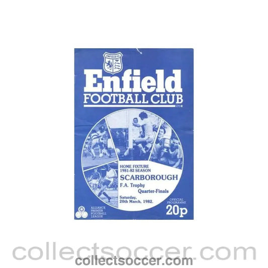 1982 - Enfield v Scarborough official programme 20/03/1982 F.A. Trophy Quarter - Finals - Collect Soccer