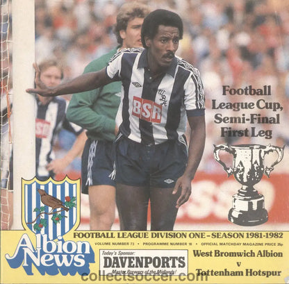 1982 Football League Cup Semi-Final 1st Leg West Bromwich Albion v Tottenham Hotspur Programme