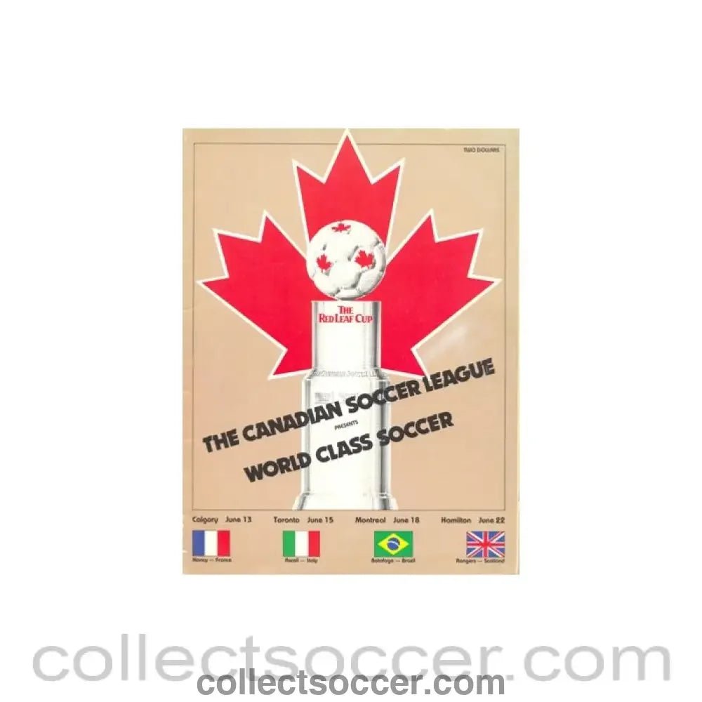 1982 - Glasgow Rangers The Red Leaf Cup Canadian Soccer League 1982 - Collect Soccer