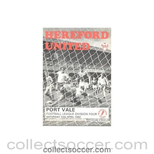 1982 - Hereford United v Port Vale official programme 10/04/1982 Football League - Collect Soccer