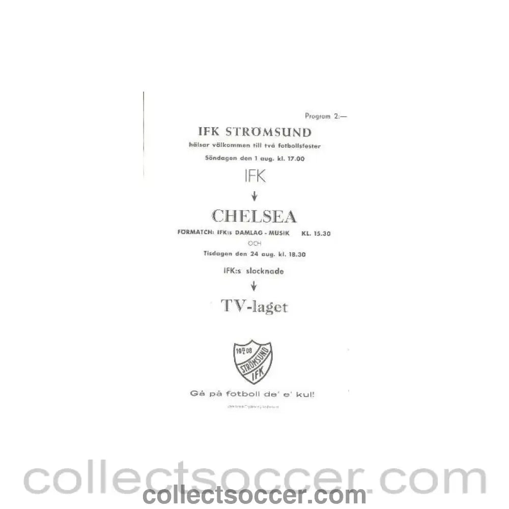 1982 - IFK Stromsund vChelsea official programme 24/08/1982 - Collect Soccer