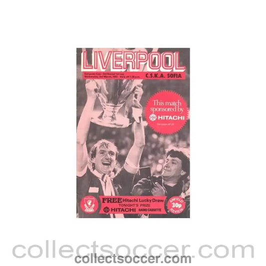 1982 - Liverpool v C.S.K.A. Sofia Bulgaria official programme 03/03/1982 European Cup - Collect Soccer