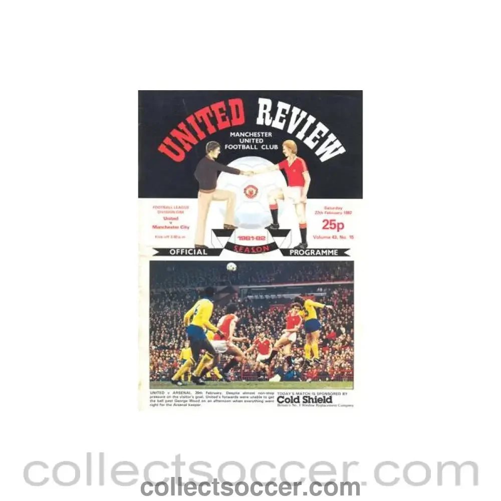 1982 - Manchester United v Manchester City official programme 27/02/1982 Football League - Collect Soccer