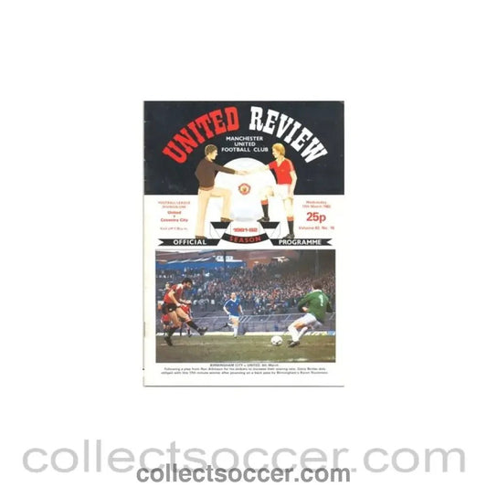 1982 - Manchester United v Coventry City official programme 17/03/1982 - Collect Soccer