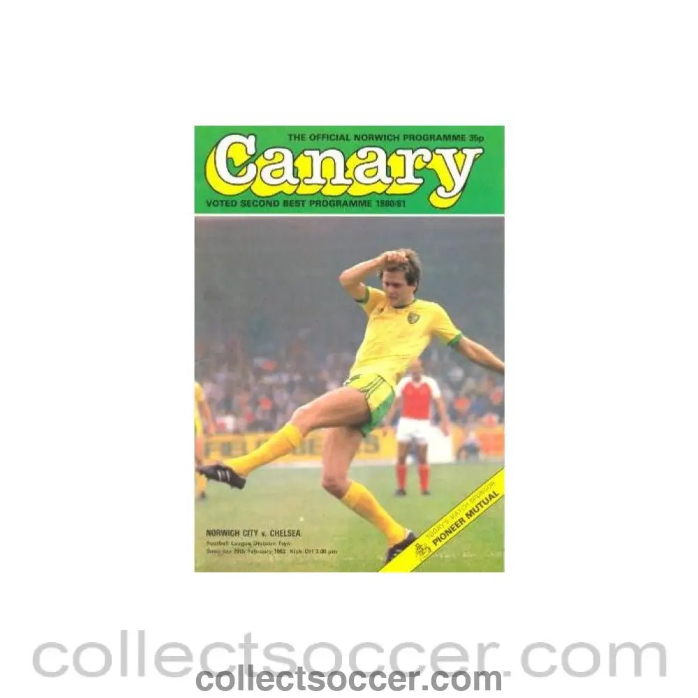 1982 - Norwich City vChelsea official programme 20/02/1982 Football League - Collect Soccer
