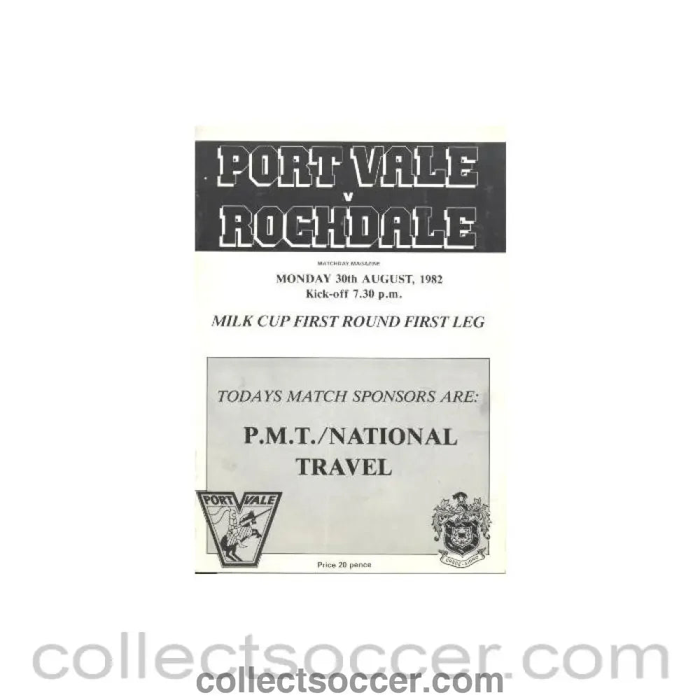 1982 - Port Vale v Rochdale official programme 30/08/1982 - Collect Soccer