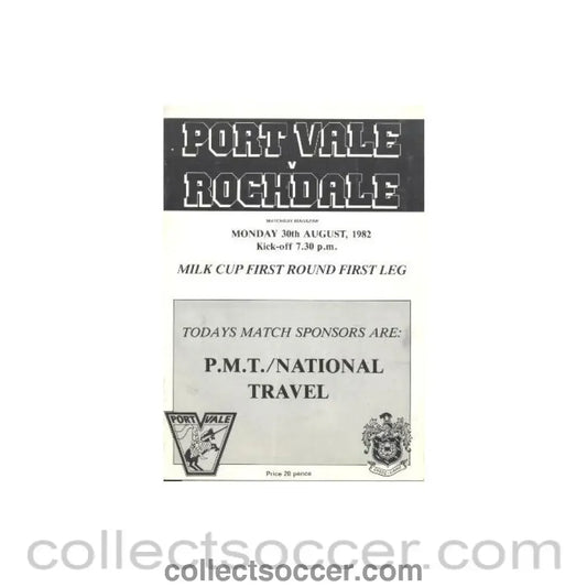 1982 - Port Vale v Rochdale official programme 30/08/1982 - Collect Soccer