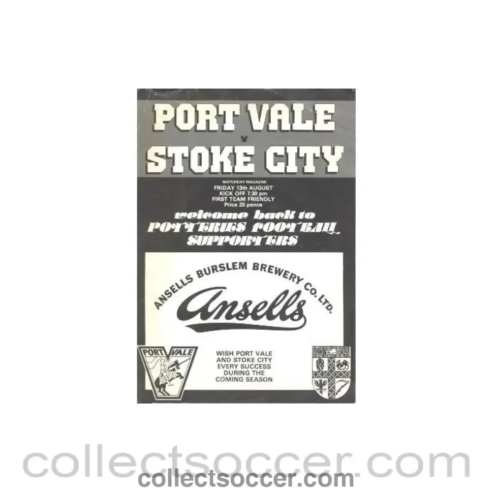 1982 - Port Vale v Stoke City official programme 13/08/1982 first team friendly match - Collect Soccer