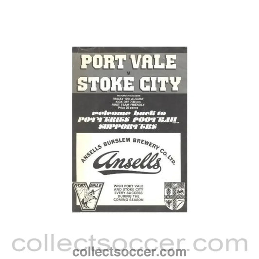 1982 - Port Vale v Stoke City official programme 13/08/1982 first team friendly match - Collect Soccer
