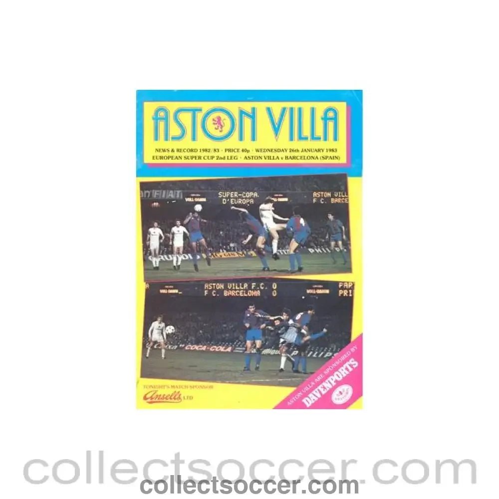 1982 Super Cup Final Official Programme Aston Villa v Barcelona 26/01/1983 - Collect Soccer