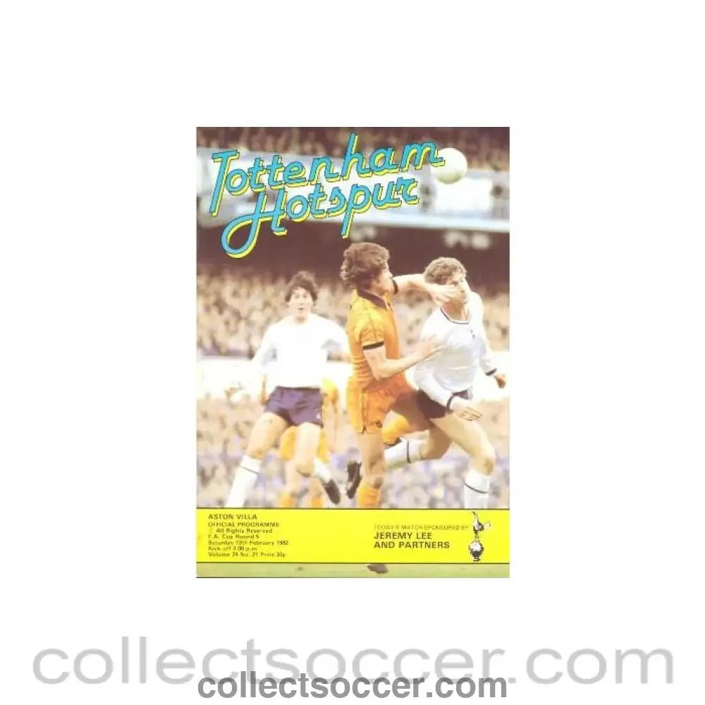 1982 - Tottenham Hotspur v Aston Villa official programme 13/02/1982 F.A. Cup - Collect Soccer