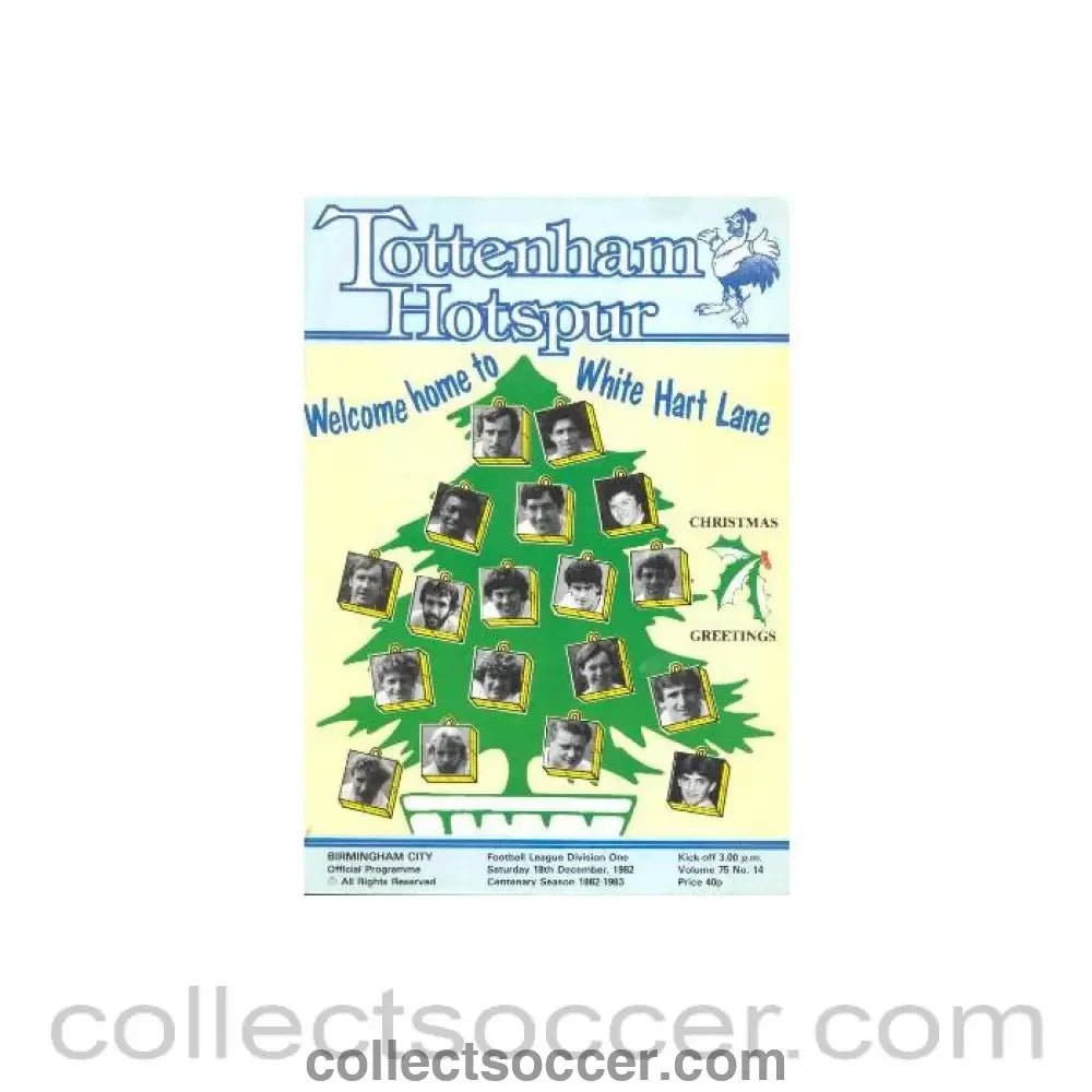 1982 - Tottenham Hotspur v Birmingham City official programme 18/12/1982 Football League - Collect Soccer