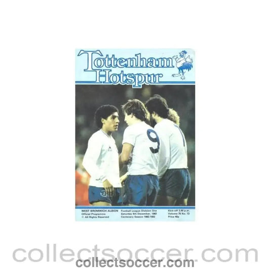 1982 - Tottenham Hotspur v West Bromwich Albion official programme 04/12/1982 Football League - Collect Soccer