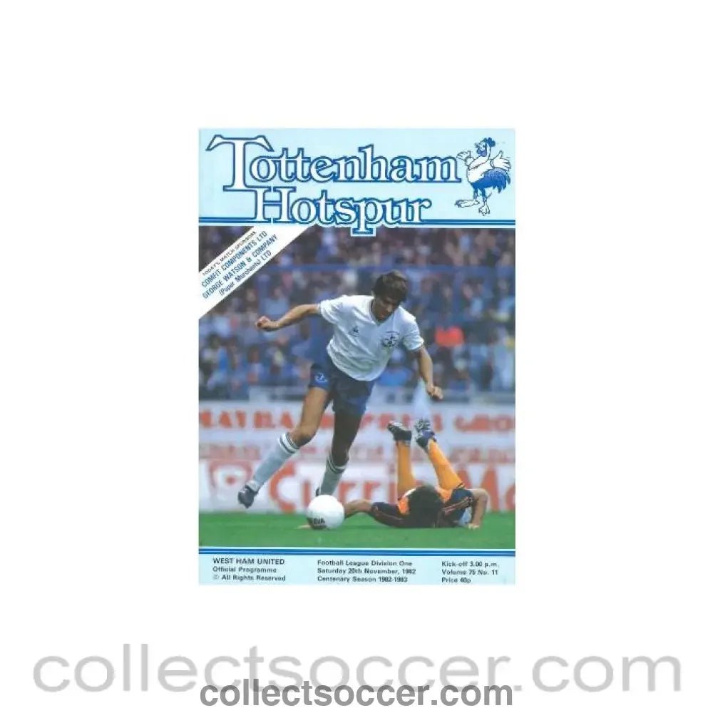 1982 - Tottenham Hotspur v West Ham United official programme 20/11/1982 Football League - Collect Soccer